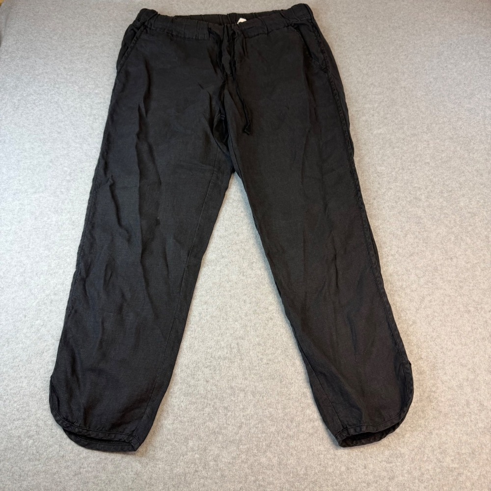 Caslon Black Linen Blend Drawstring Jogger Pants Curved Tulip Hem Womens Medium